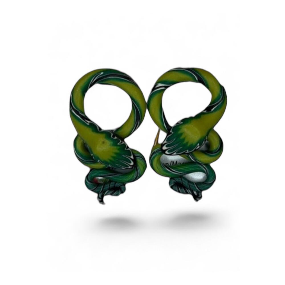 Handmade Green Snake Post Earrings Dark Cottage Anaconda Slytherin